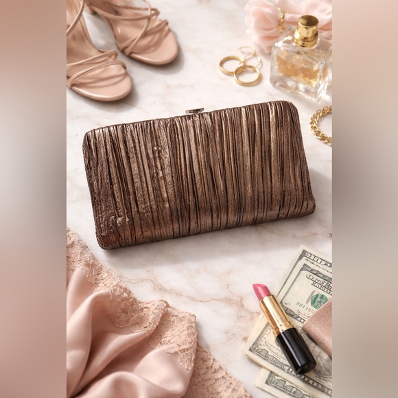 Lodis Metallic Pleated Clutch Bronze Evening BagWallet Organizer